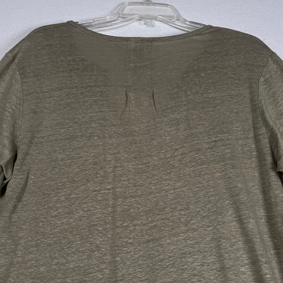 WRAP London Linen Tunic US 10 V-Neck 3/4 Sleeve Roll Tab Side Split Olive Sage - Picture 5 of 16